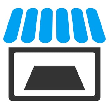 Shop raster icon. Style is bicolor flat symbol, blue and gray colors, rounded angles, white background.