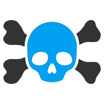 Skull And Bones raster icon. Style is bicolor flat symbol, blue and gray colors, rounded angles, white background.