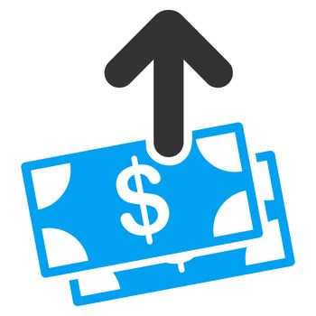 Spend Money raster icon. Style is bicolor flat symbol, blue and gray colors, rounded angles, white background.