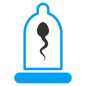 Sperm In Condom raster icon. Style is bicolor flat symbol, blue and gray colors, rounded angles, white background.