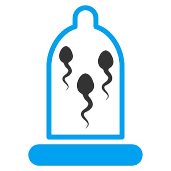 Sperm In Condom raster icon. Style is bicolor flat symbol, blue and gray colors, rounded angles, white background.