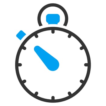 Stopwatch raster icon. Style is bicolor flat symbol, blue and gray colors, rounded angles, white background.