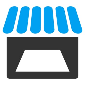 Store raster icon. Style is bicolor flat symbol, blue and gray colors, rounded angles, white background.