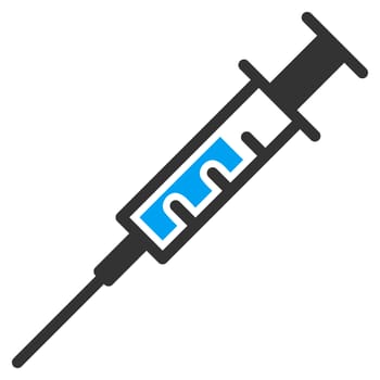 Syringe raster icon. Style is bicolor flat symbol, blue and gray colors, rounded angles, white background.
