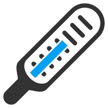 Thermometer raster icon. Style is bicolor flat symbol, blue and gray colors, rounded angles, white background.