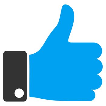 Thumb Up raster icon. Style is bicolor flat symbol, blue and gray colors, rounded angles, white background.