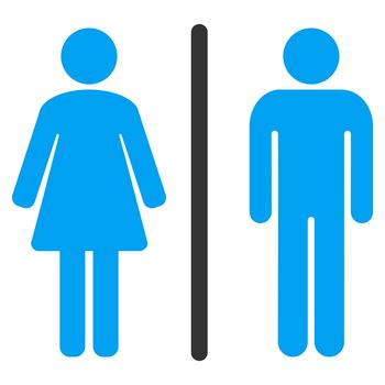 Toilets raster icon. Style is bicolor flat symbol, blue and gray colors, rounded angles, white background.