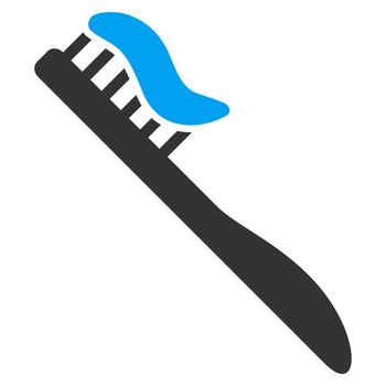 Tooth Brush raster icon. Style is bicolor flat symbol, blue and gray colors, rounded angles, white background.