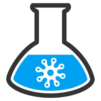 Virus Analysis raster icon. Style is bicolor flat symbol, blue and gray colors, rounded angles, white background.