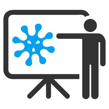 Virus Report raster icon. Style is bicolor flat symbol, blue and gray colors, rounded angles, white background.