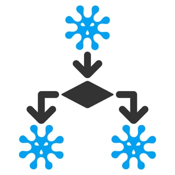 Virus Reproduction raster icon. Style is bicolor flat symbol, blue and gray colors, rounded angles, white background.