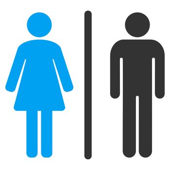 Wc raster icon. Style is bicolor flat symbol, blue and gray colors, rounded angles, white background.