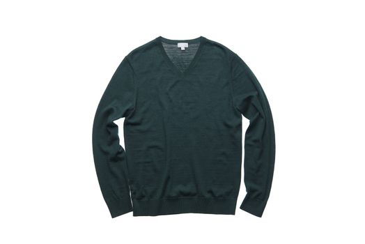 isolated dark green sweater on white back ground