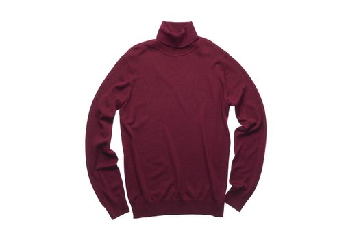 isolated wine red turtleneck sweater on white background