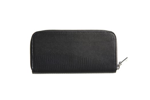 isolated black leather wallet on white background