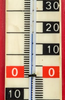 detail of old red plastic spirt retro thermometer