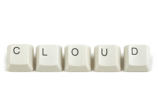 cloud text from scattered keyboard keys isolated on white background