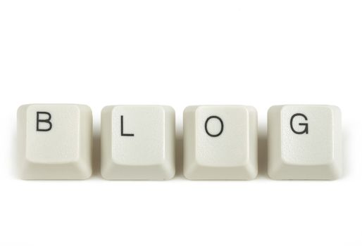 blog text from scattered keyboard keys isolated on white background