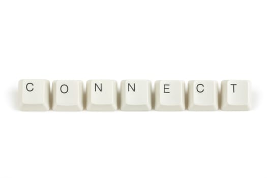 connect text from scattered keyboard keys isolated on white background