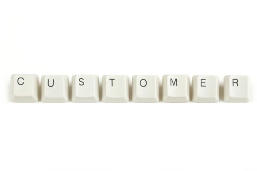 customer text from scattered keyboard keys isolated on white background
