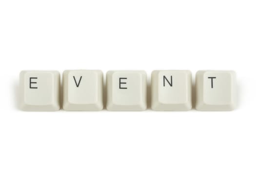 event text from scattered keyboard keys isolated on white background