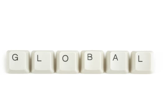 global text from scattered keyboard keys isolated on white background