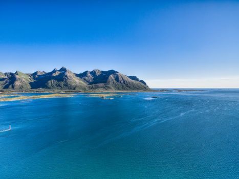 Coast of Norway on Lofoten islands with magnificent mountain peaks