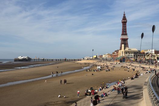 The old North Pier and Blackpool Tower in the seaside resort of Blackpool on the northwest coast of England.