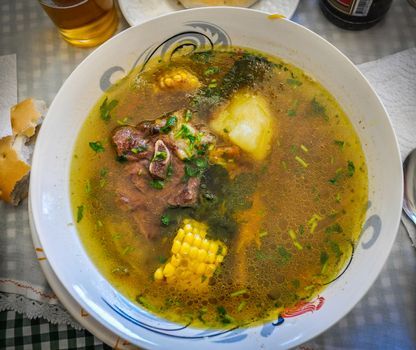 Traditional Chilean meat soup, Villarrica, Chile