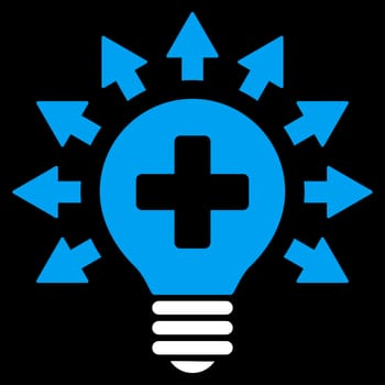 Disinfection Lamp raster icon. Style is bicolor flat symbol, blue and white colors, rounded angles, black background.