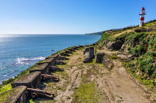 Cannons in the Spanish fortress in Niebla, Valdivia, Patagonia, Chile