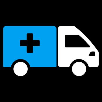 Drug Shipment raster icon. Style is bicolor flat symbol, blue and white colors, rounded angles, black background.