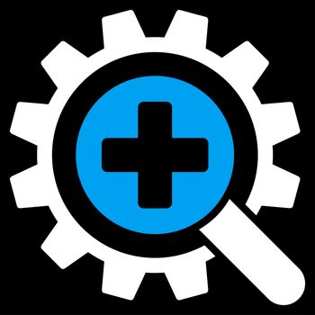 Find Medical Technology raster icon. Style is bicolor flat symbol, blue and white colors, rounded angles, black background.