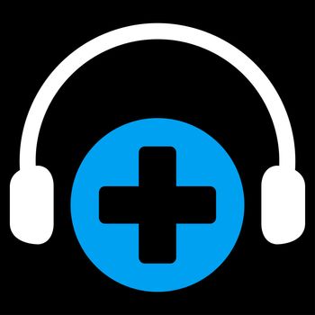 Hospital Call Service raster icon. Style is bicolor flat symbol, blue and white colors, rounded angles, black background.