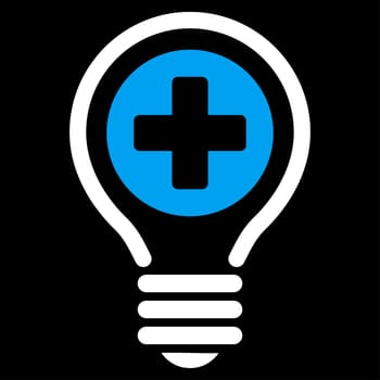 Medical Bulb raster icon. Style is bicolor flat symbol, blue and white colors, rounded angles, black background.