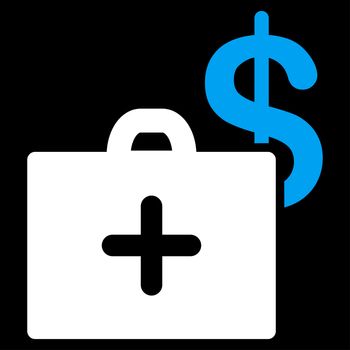 Medical Fund raster icon. Style is bicolor flat symbol, blue and white colors, rounded angles, black background.