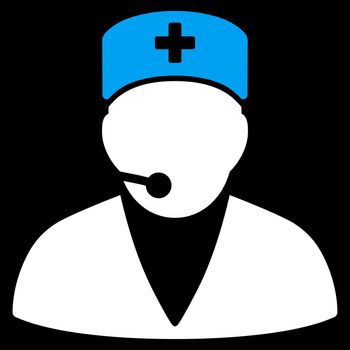 Medical Operator raster icon. Style is bicolor flat symbol, blue and white colors, rounded angles, black background.