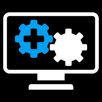 Medical Process Monitoring raster icon. Style is bicolor flat symbol, blue and white colors, rounded angles, black background.