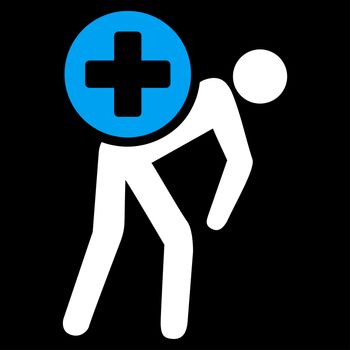 Medication Courier raster icon. Style is bicolor flat symbol, blue and white colors, rounded angles, black background.