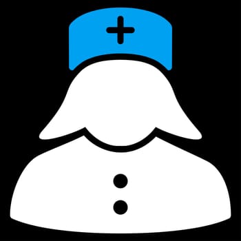 Nurse raster icon. Style is bicolor flat symbol, blue and white colors, rounded angles, black background.