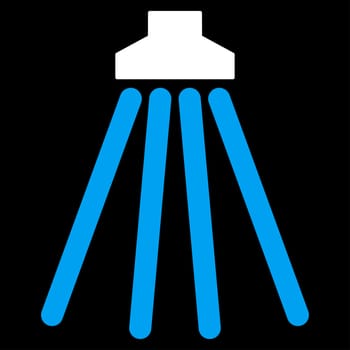 Shower raster icon. Style is bicolor flat symbol, blue and white colors, rounded angles, black background.