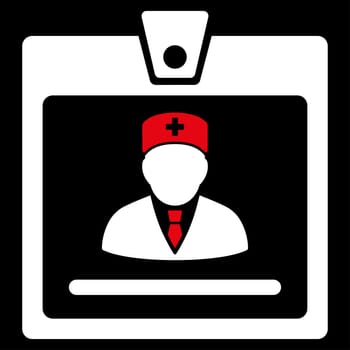 Doctor Badge raster icon. Style is bicolor flat symbol, red and white colors, rounded angles, black background.