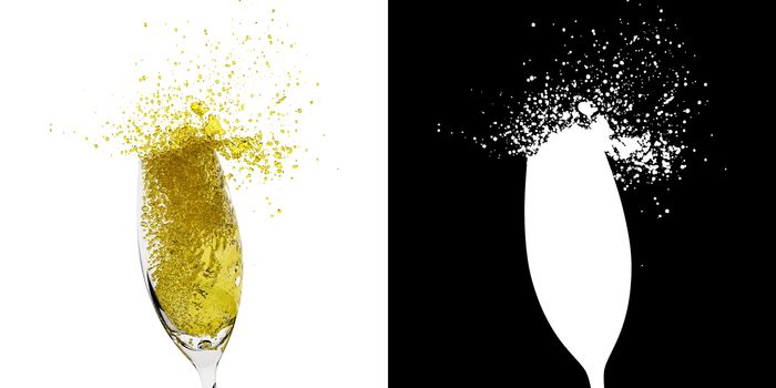 A isolated glass with champagne and easy to use alpha channel on white background
