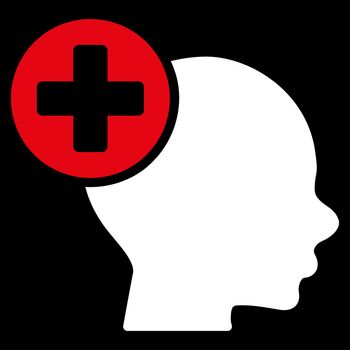 Head Treatment raster icon. Style is bicolor flat symbol, red and white colors, rounded angles, black background.