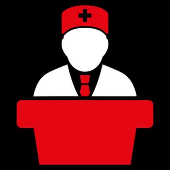 Health Care Official raster icon. Style is bicolor flat symbol, red and white colors, rounded angles, black background.