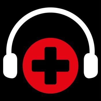 Hospital Call Service raster icon. Style is bicolor flat symbol, red and white colors, rounded angles, black background.