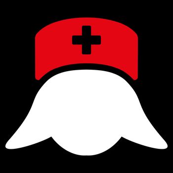 Hospital Nurse Head raster icon. Style is bicolor flat symbol, red and white colors, rounded angles, black background.
