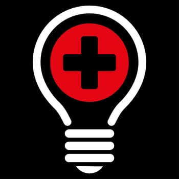 Medical Bulb raster icon. Style is bicolor flat symbol, red and white colors, rounded angles, black background.