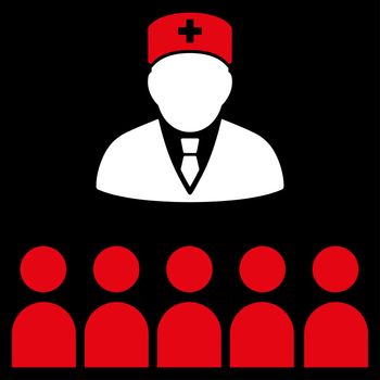 Medical Class raster icon. Style is bicolor flat symbol, red and white colors, rounded angles, black background.