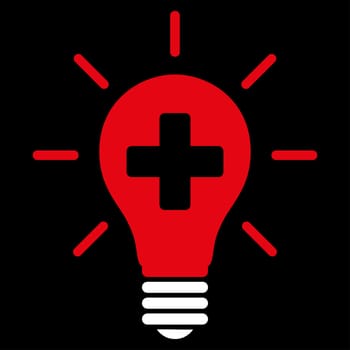 Medical Electric Lamp raster icon. Style is bicolor flat symbol, red and white colors, rounded angles, black background.